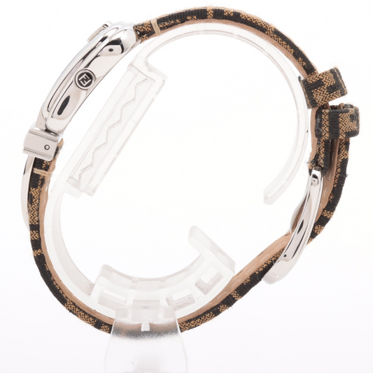 Designer watch strap with brown leather and silver metal clasp on a white background