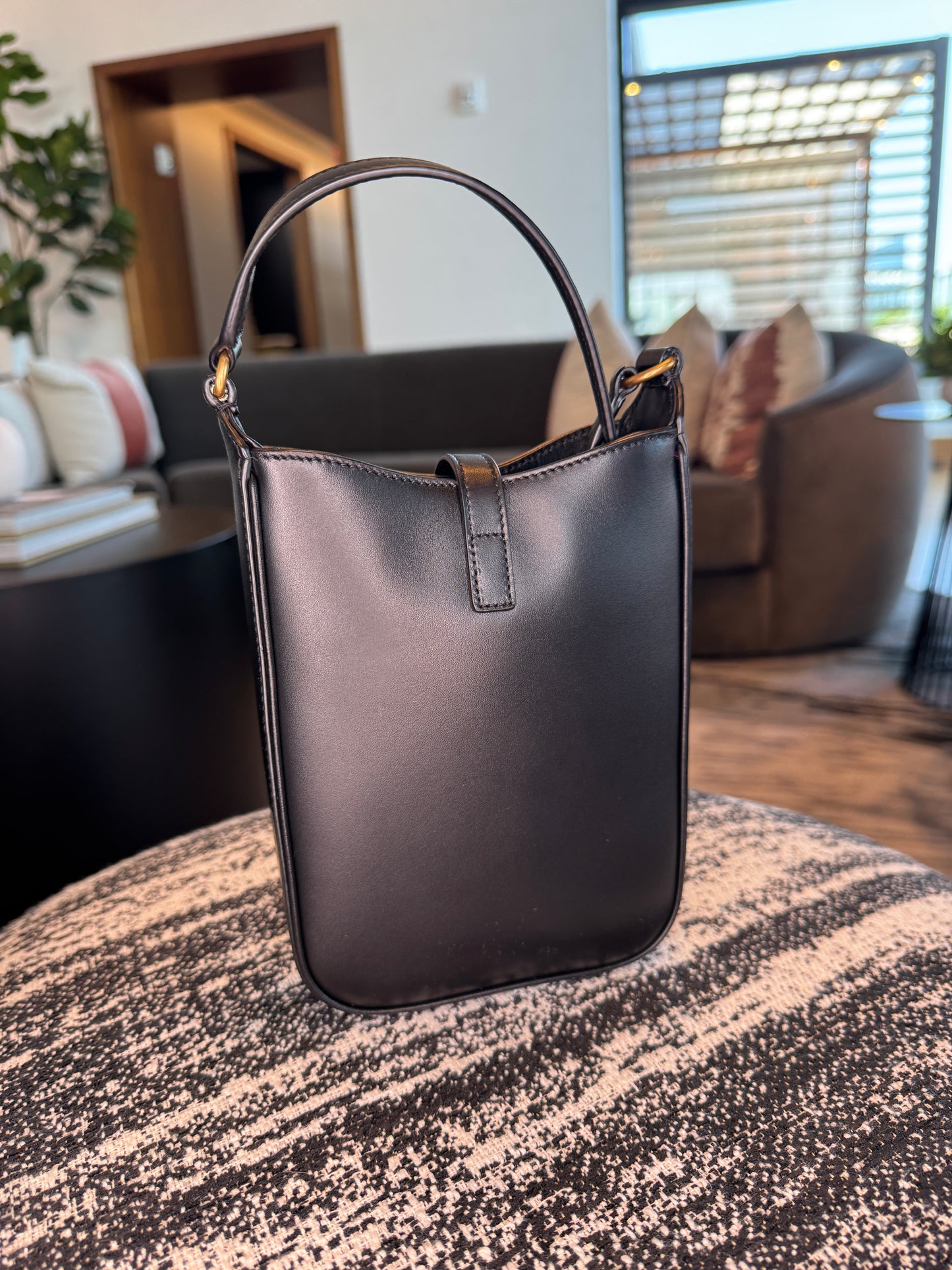 SAINT LAURENT Smooth Calfskin Mini Le 5 A 7 Vertical Hobo Black
