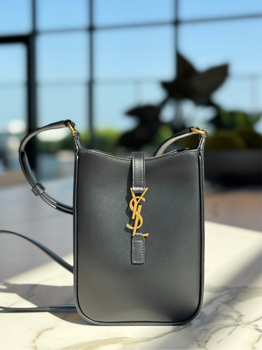 SAINT LAURENT Smooth Calfskin Mini Le 5 A 7 Vertical Hobo Black