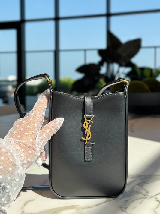 SAINT LAURENT Smooth Calfskin Mini Le 5 A 7 Vertical Hobo Black