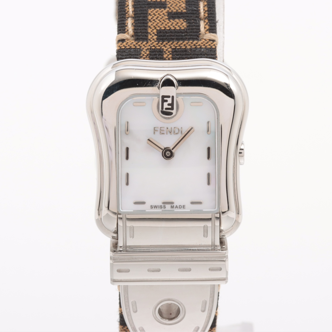 Fendi 3800L SS & Canvas & Leather QZ Shell-Face