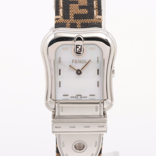 Fendi 3800L SS & Canvas & Leather QZ Shell-Face